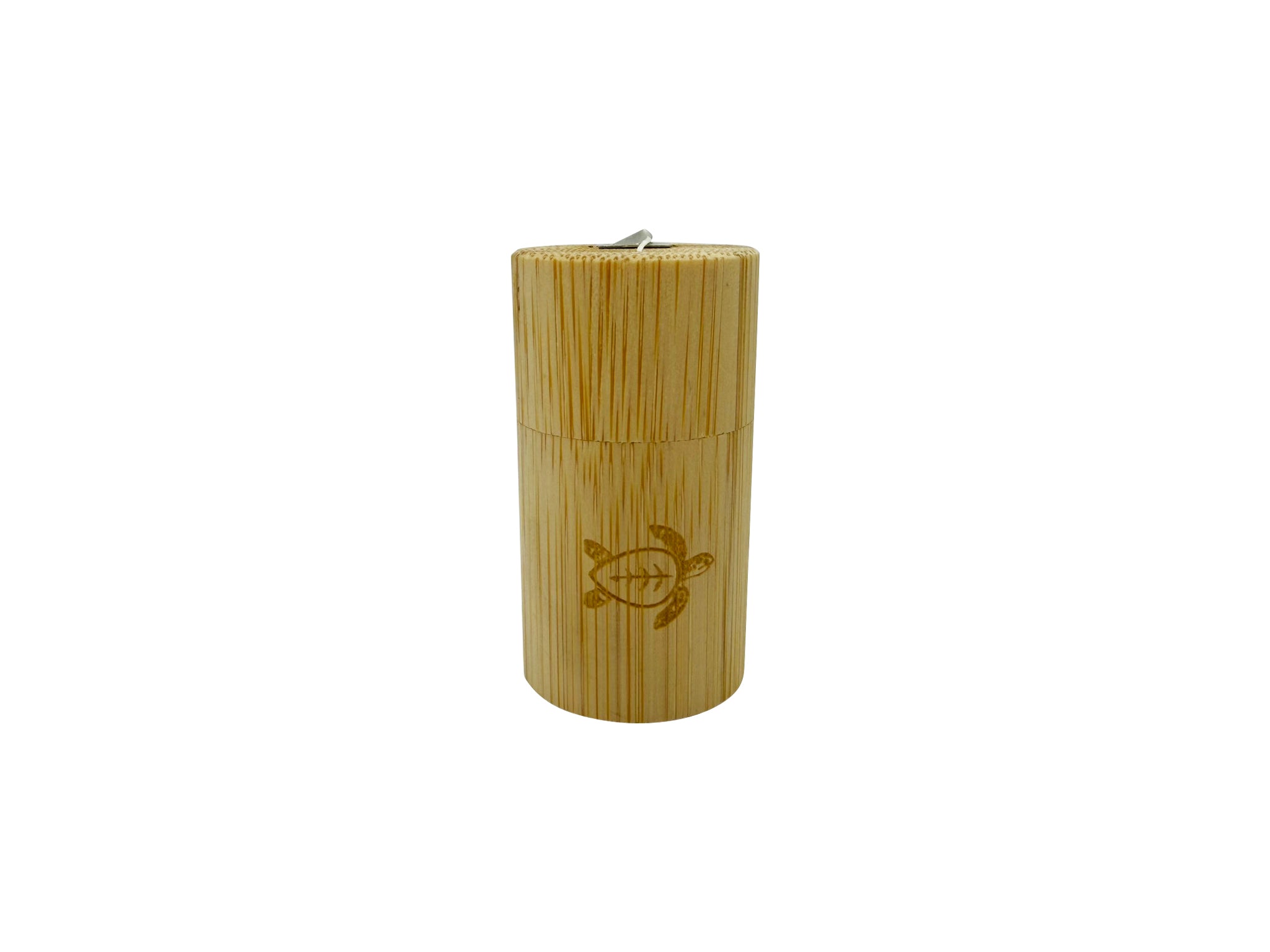 Bamboo container with a turtle design on a white background