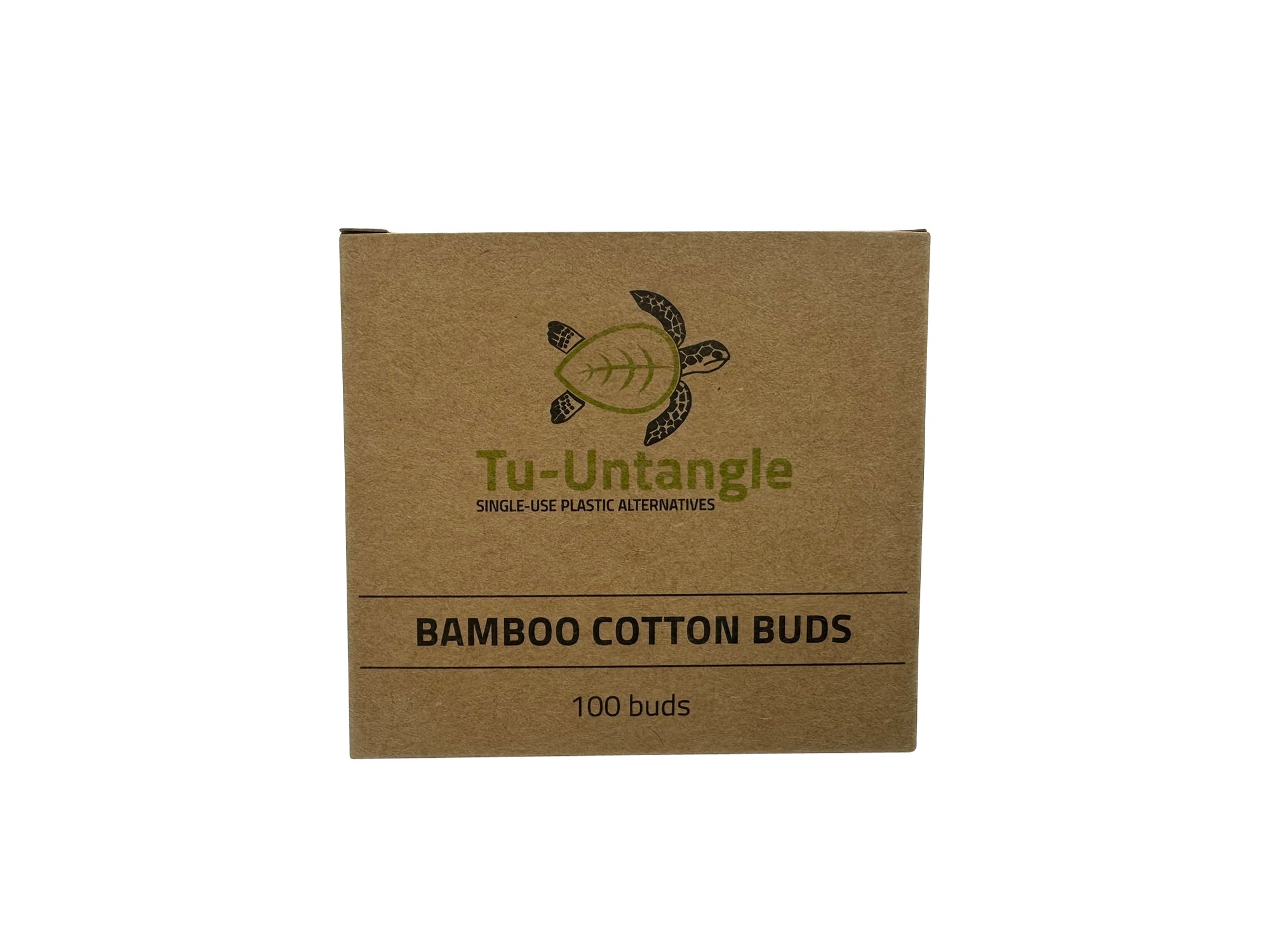 Cardboard packaging of Tu-Untangle bamboo cotton buds on a white background