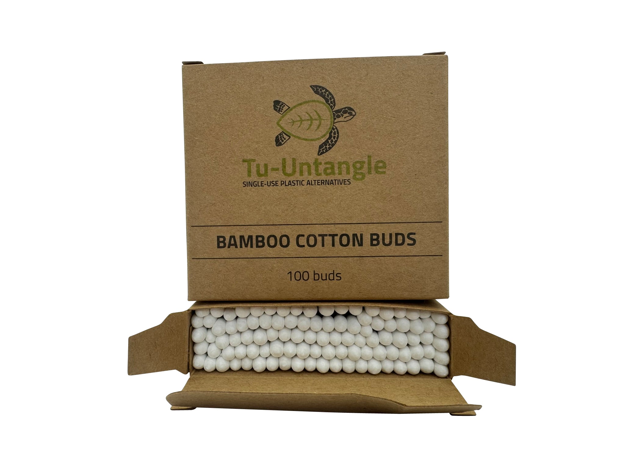 Box of Tu-Untangle bamboo cotton buds on a white background